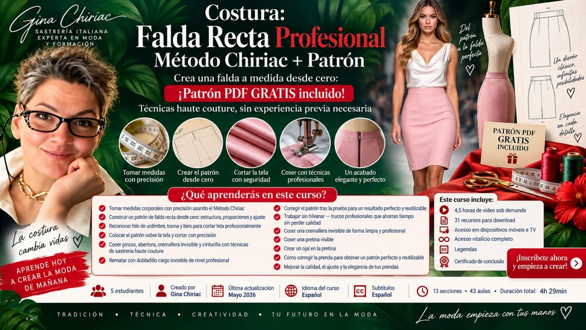 Infografía del curso de costura de falda recta a medida