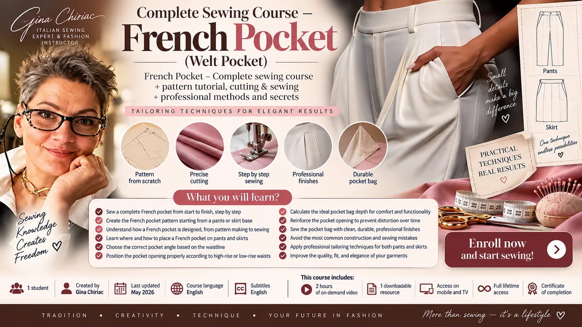 Infographic for the professional French pocket sewing course